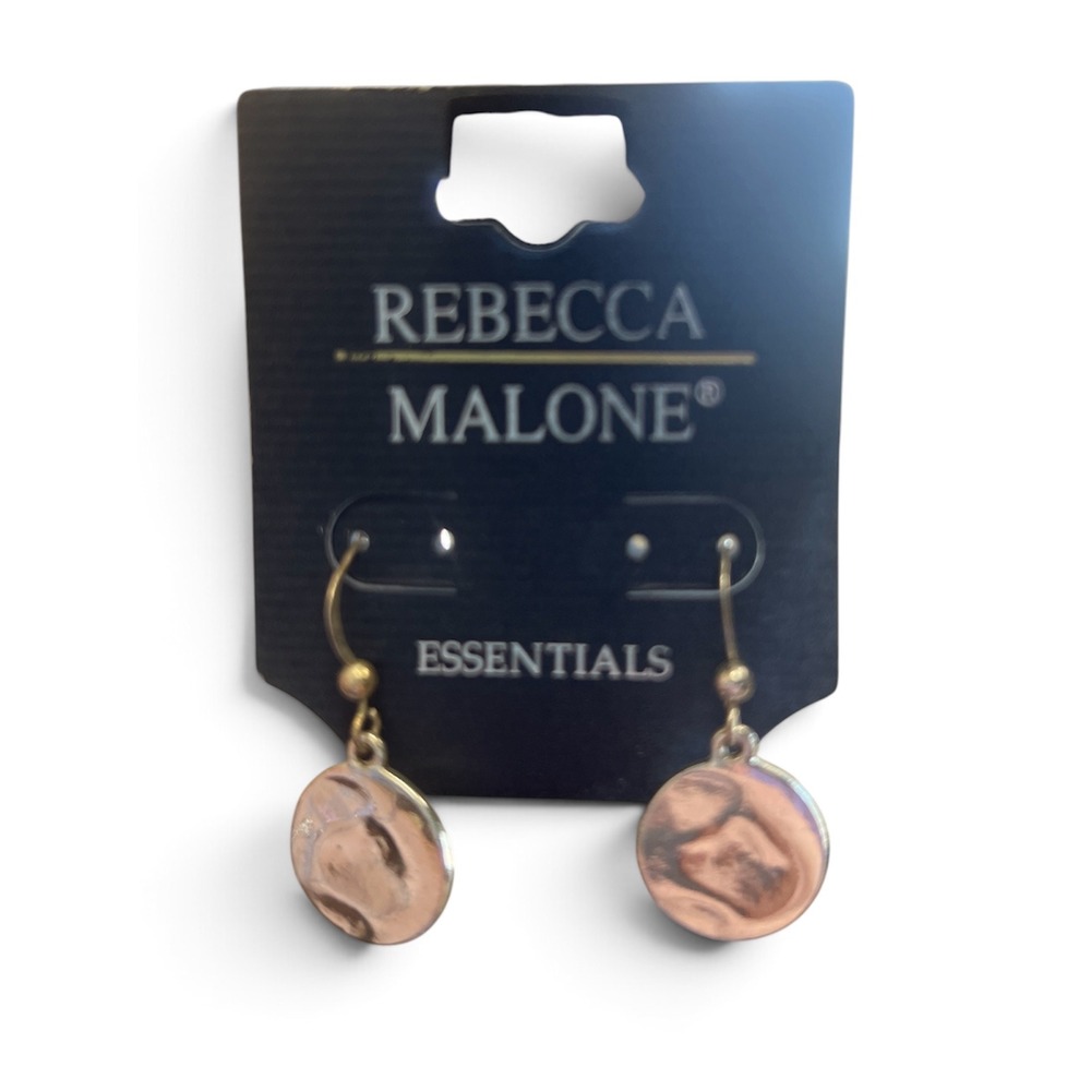 Vintage Rebecca Malone Essentials Silver Tone Hammered Disc Drop Earrings